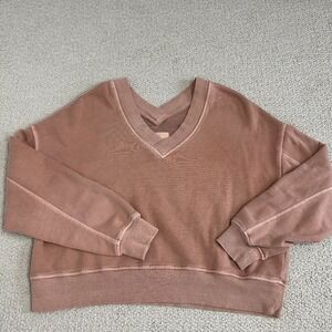 Aerie House Party Sweatshirt Size S‎ Oversized V Neck Cropped Slouchy Tan